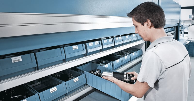 a man accessing stored tools