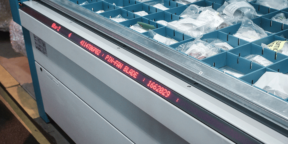 VLM with LED bar for MRO parts storage