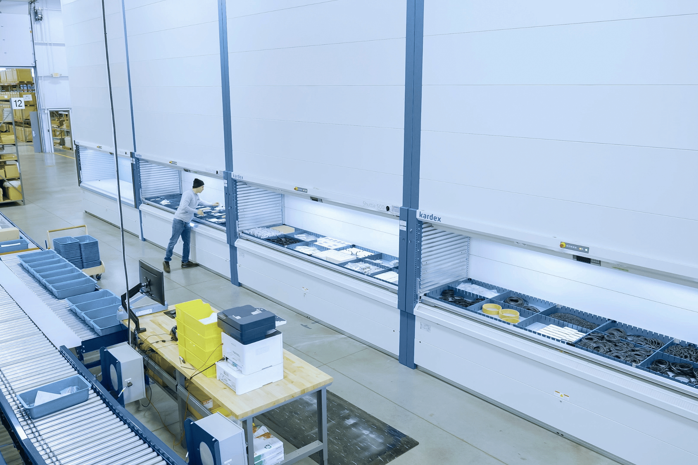 four vertical lift modules for small parts storage