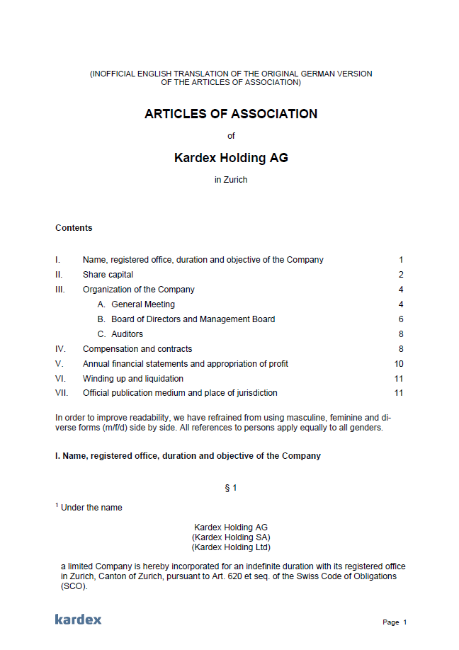 Articles of Association